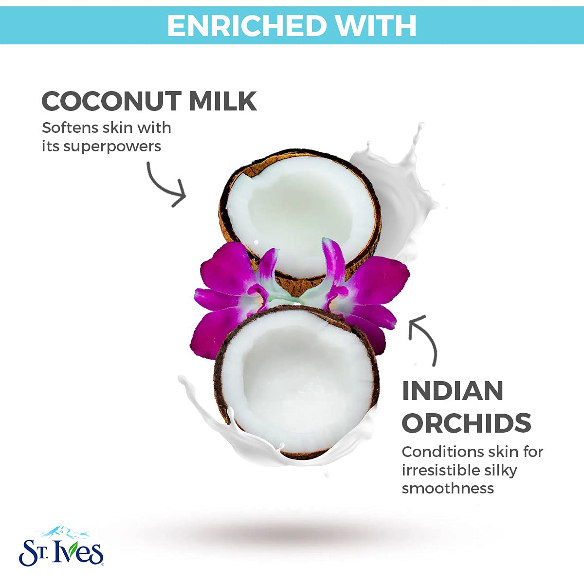 St. Ives Softening Body Lotion, Coconut and Orchid with Natural Extracts, Paraben-Free and Dermatologically Tested - 621 ml