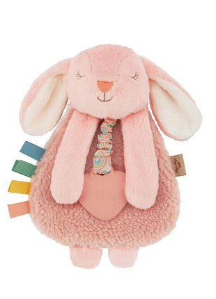 Itzy Ritzy - Itzy Lovey Including Teether - Baby Lovey with Teether, Textured Ribbons & Dangle Arms - Features Crinkle Sound, Sherpa Fabric and Minky Plush (Pink Bunny)