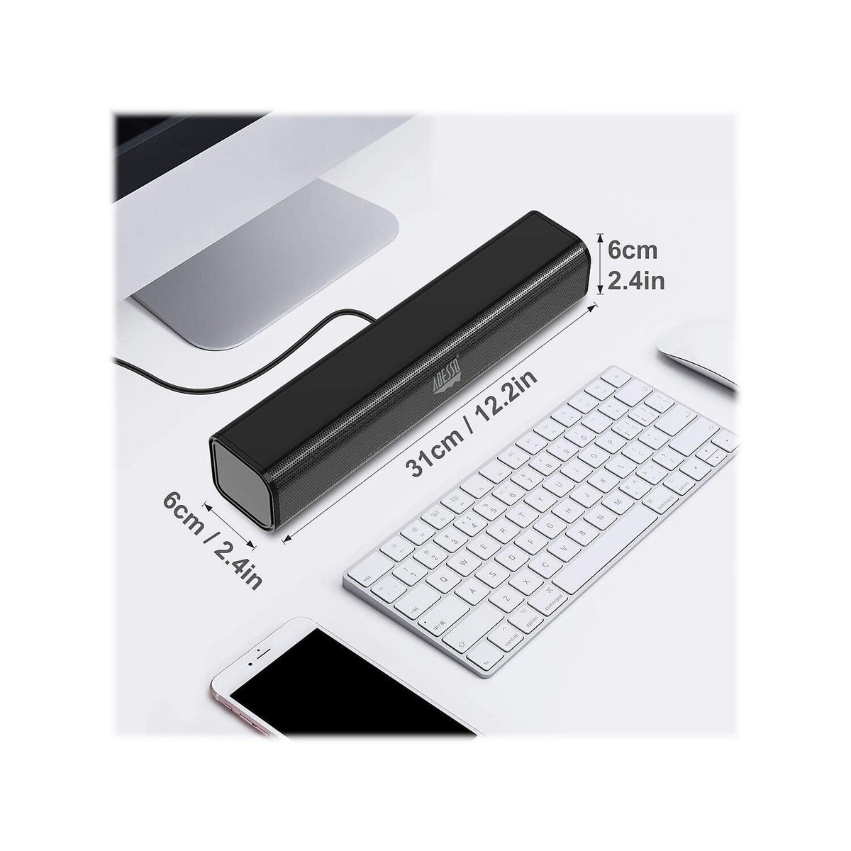 Adesso Xtream S5 USB Sound Bar Speaker for PC Desktop 5W x 2, Black