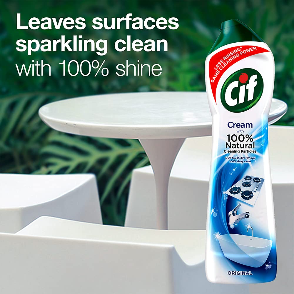 Cif Original Multipurpose Surface Cleaner Cream for Kitchen & Bathroom, Ocean Breeze Scent, 100% Dirt Removal with Natural Cleaning Particles, 2x500ml