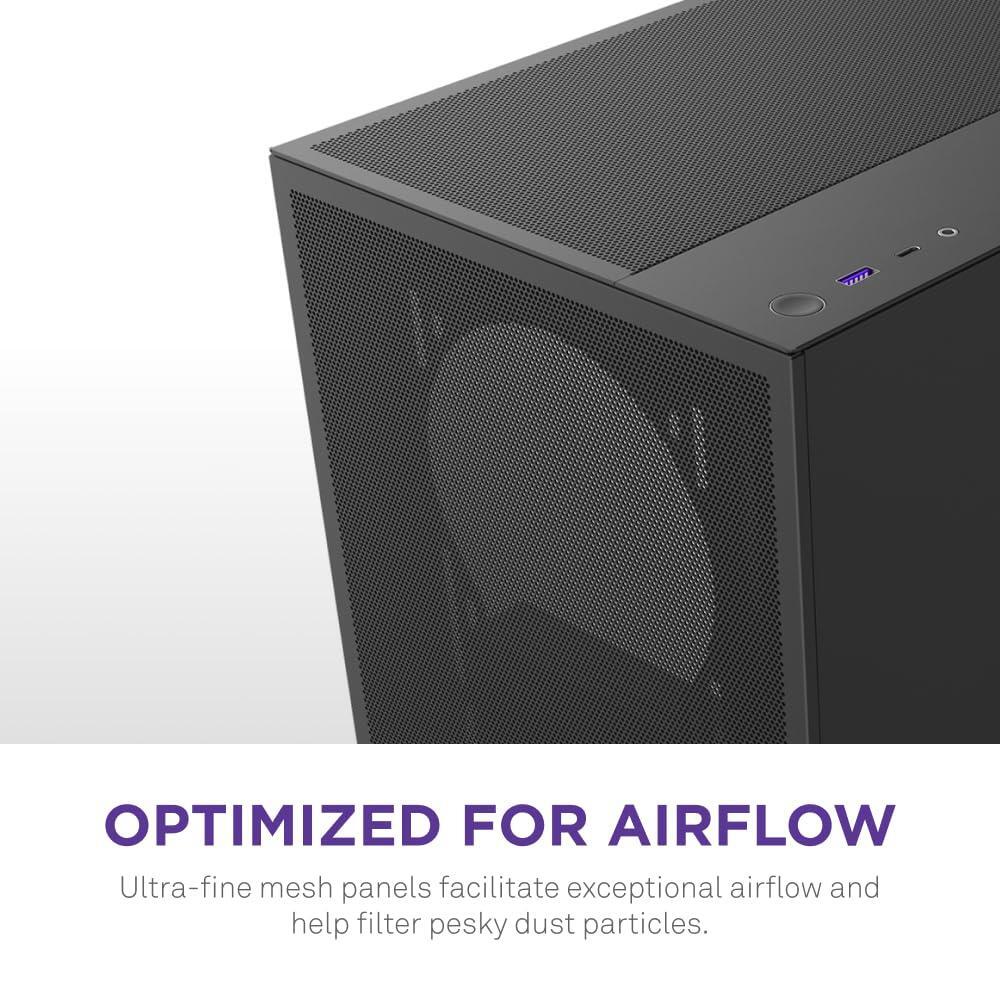 NZXT H5 Flow 2024 - Compact ATX Mid-Tower PC Gaming Case - High Airflow - 2 x 120mm Fans Included - 360mm Front & 240mm Top Radiator Support - Cable Management System - Tempered Glass - Black