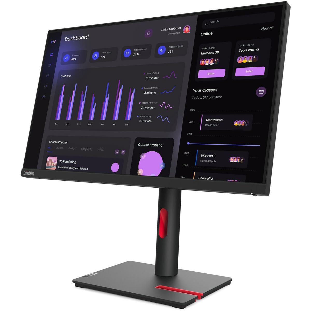 Lenovo ThinkVision T24i-30 24" Class Full HD LED Monitor - 16:9 - Raven Black