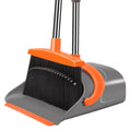 Broom and Dustpan Set for Home, Broom and Dustpan Combo for Office, Long Handle Broom with Upright Standing Dust pan,Indoor&Outdoor Sweeping (Gray&Orange)