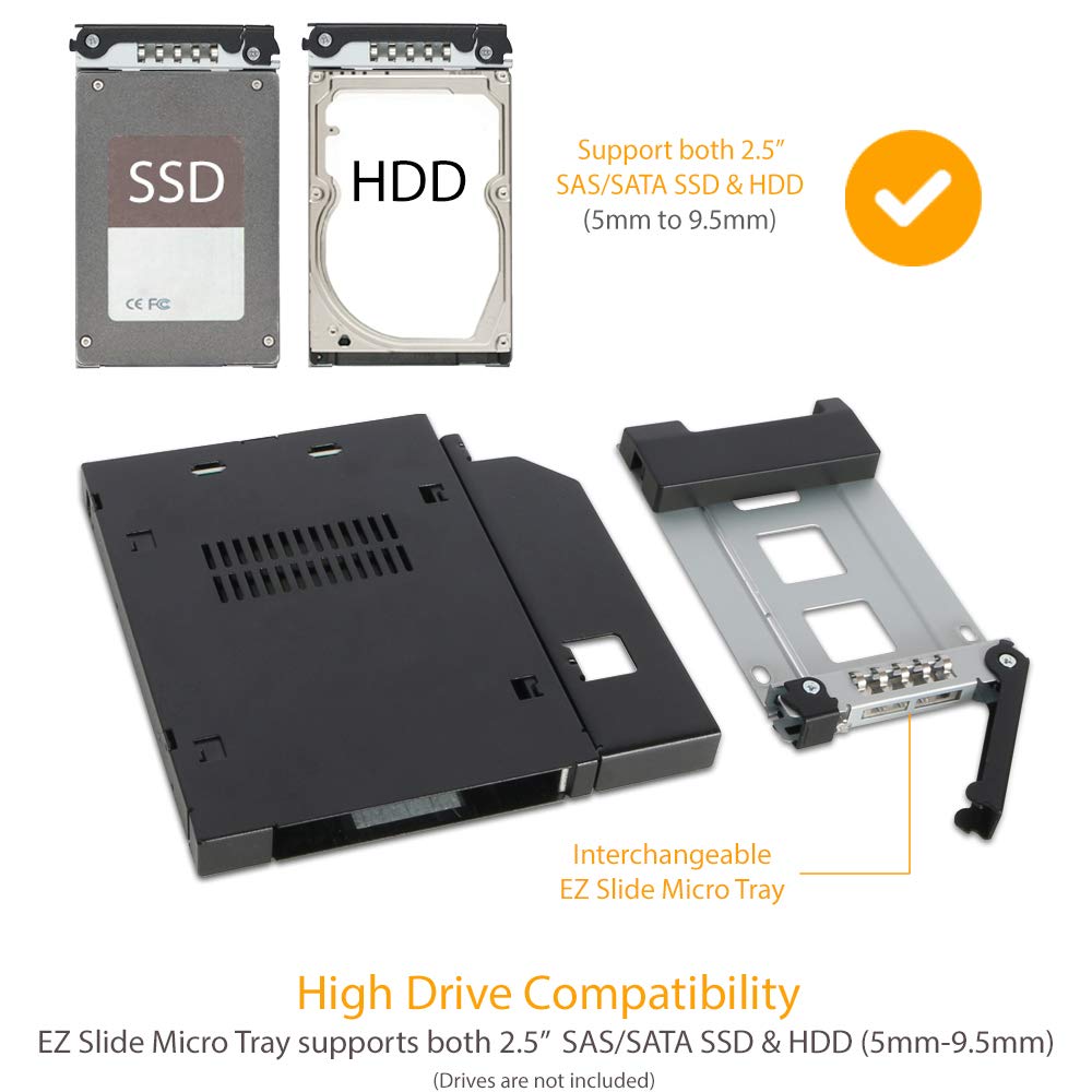 ICY DOCK 2.5” SATA/SAS HDD/SSD Rugged Full Metal Mobile Rack for Slim ODD or Slim FDD Bay | ToughArmor MB411SPO-B