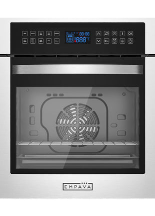 Empava 24" 2.3 cu ft Single Electric Convection Touch Oven, Stainless Steel | 10 Cooking Functions, Convection Cooking, 360° Rotisserie, sensitive Touch Control, Low-E Tempered Glass, 2-Year Warranty