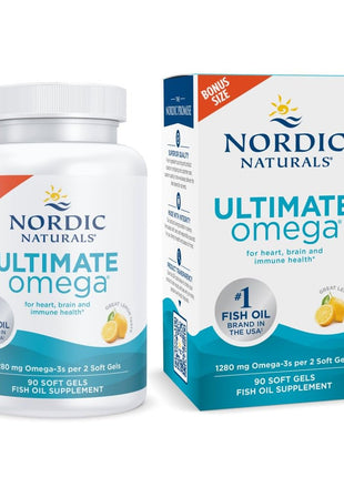 Nordic Naturals Ultimate Omega, Lemon Flavor   90 Soft Gels   1280 mg Omega 3   High Potency Omega 3 Fish Oil Supplement with EPA & DHA   Promotes Brain & Heart Health   Non GMO   45 Servings