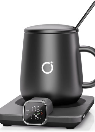Coffee Mug Warmer & iKago Mug Set, Accurate Temperature Control Smart Heated Mug for Desk, Electric Coffee Warmer with Auto Shut Off & Real-Time Temp Display, Gifts for Men Women, 15oz Ceramic Mug