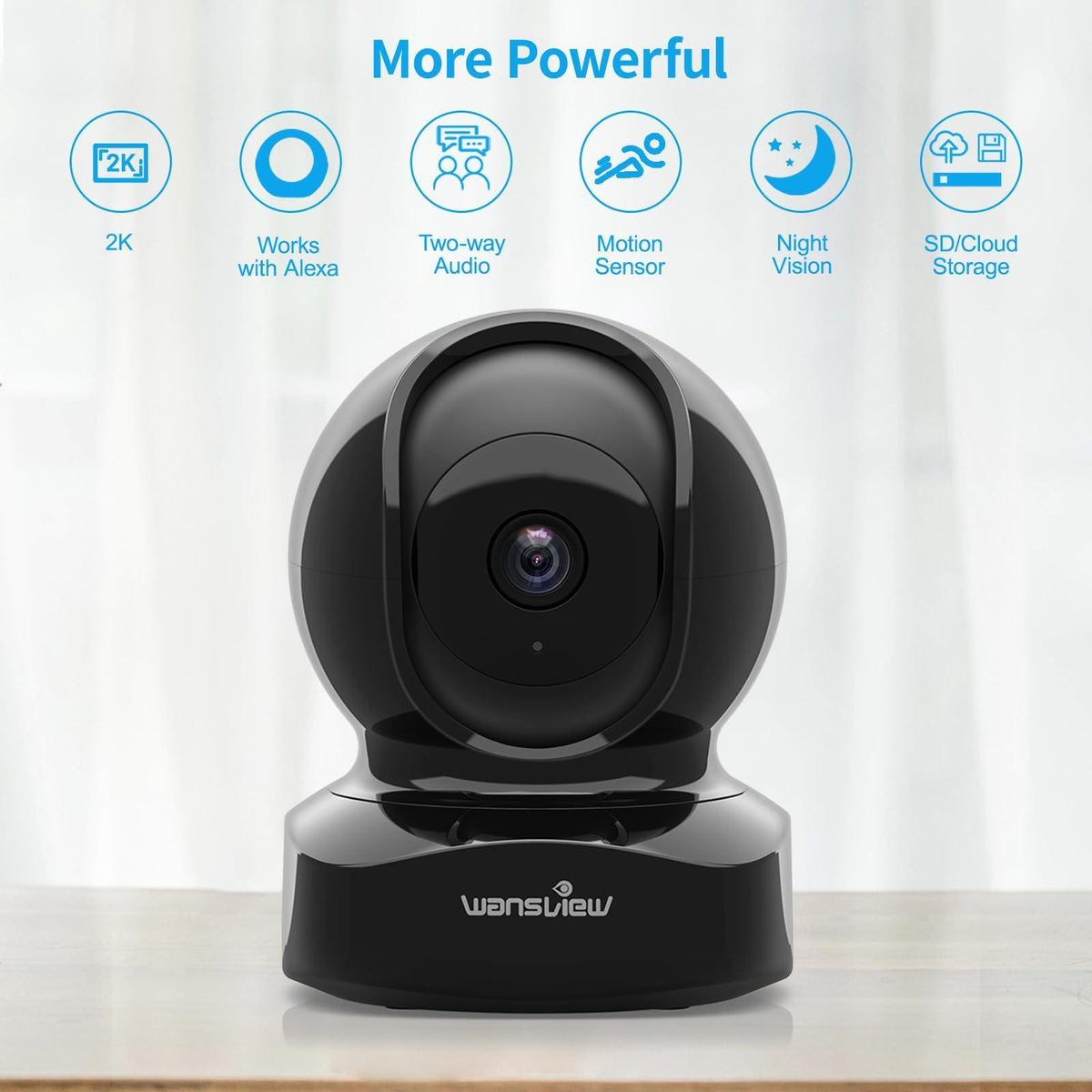Wansview Security Camera Indoor, 360 Degree WiFi Home Security Cameras for Pet/Dog/Nanny, 2 Way Audio Night Vision, Works with Alexa, with TF Card Slot and Cloud, 2.4Ghz, Q5 (Black, 3MP)