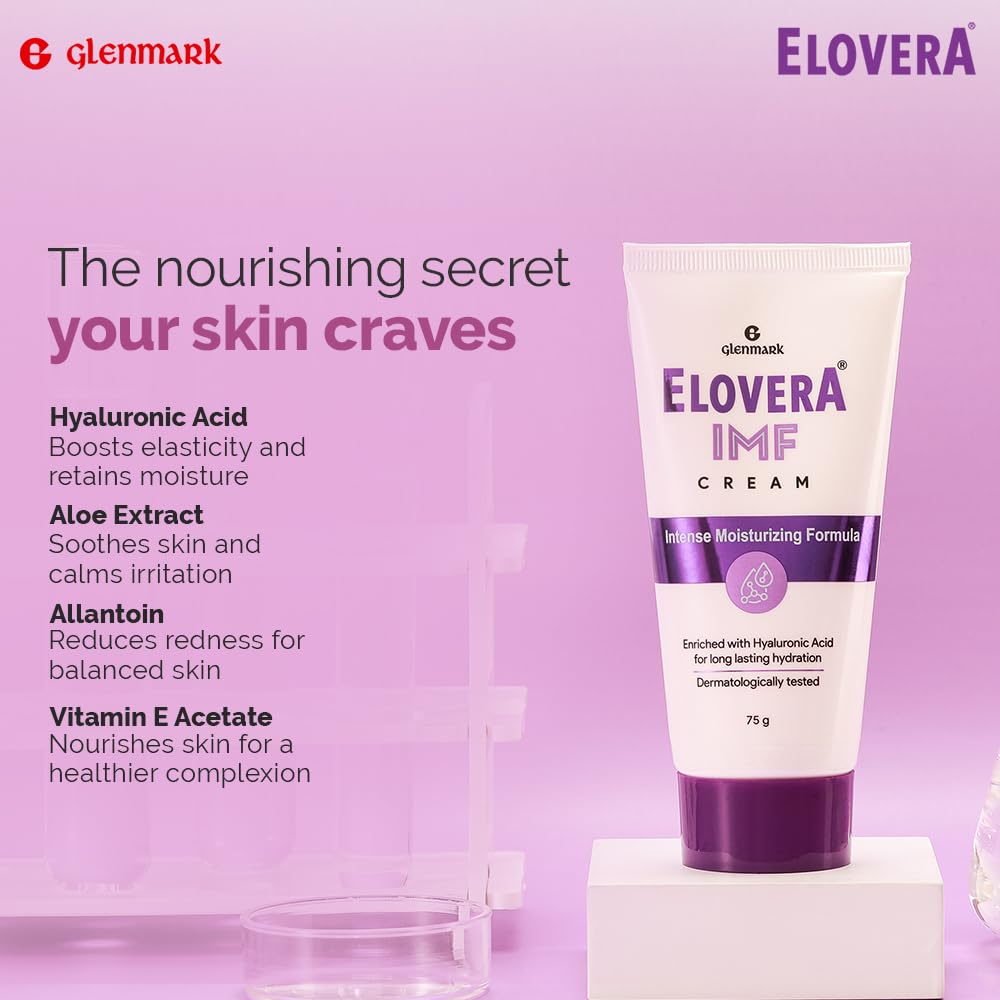 Elovera Intense Moisturizing Cream IMF 75g | Enriched with Hyaluronic Acid with Anti Ageing benefits, Reduces Fine Lines & Wrinkles | Nourish & Rejuvenate Skin | Dermatologically Tested | Paraben Free