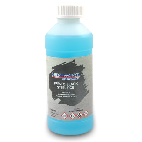 Birchwood Technologies Presto Black STEEL PC9 - versatile blackening solution for iron and steel alloys traditional patina blue and black oxide touch-up (8 oz)