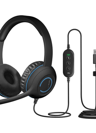 Cyber Acoustics Stereo USB Headset (AC-5008A), in-line Controls for Volume & Mic Mute, Adjustable Mic Boom for PC & Mac, Perfect for Classroom or Home