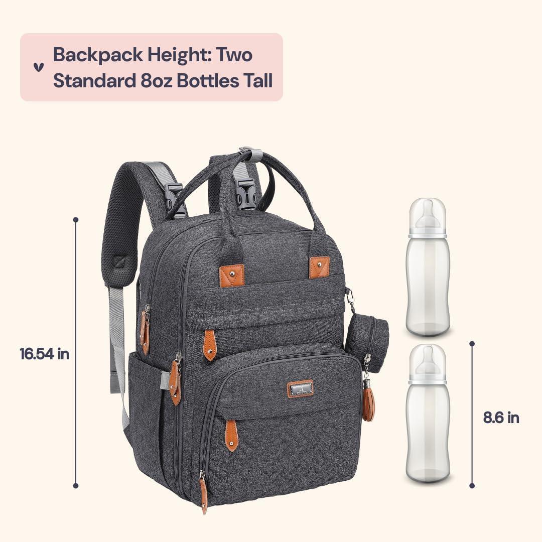 BabbleRoo Diaper Bag Backpack - Baby Essentials Travel Tote - Multi Function Waterproof Diaper Bag, Travel Essentials Baby Bag with Changing Pad, Stroller Straps & Pacifier Case - Unisex, Dark Gray