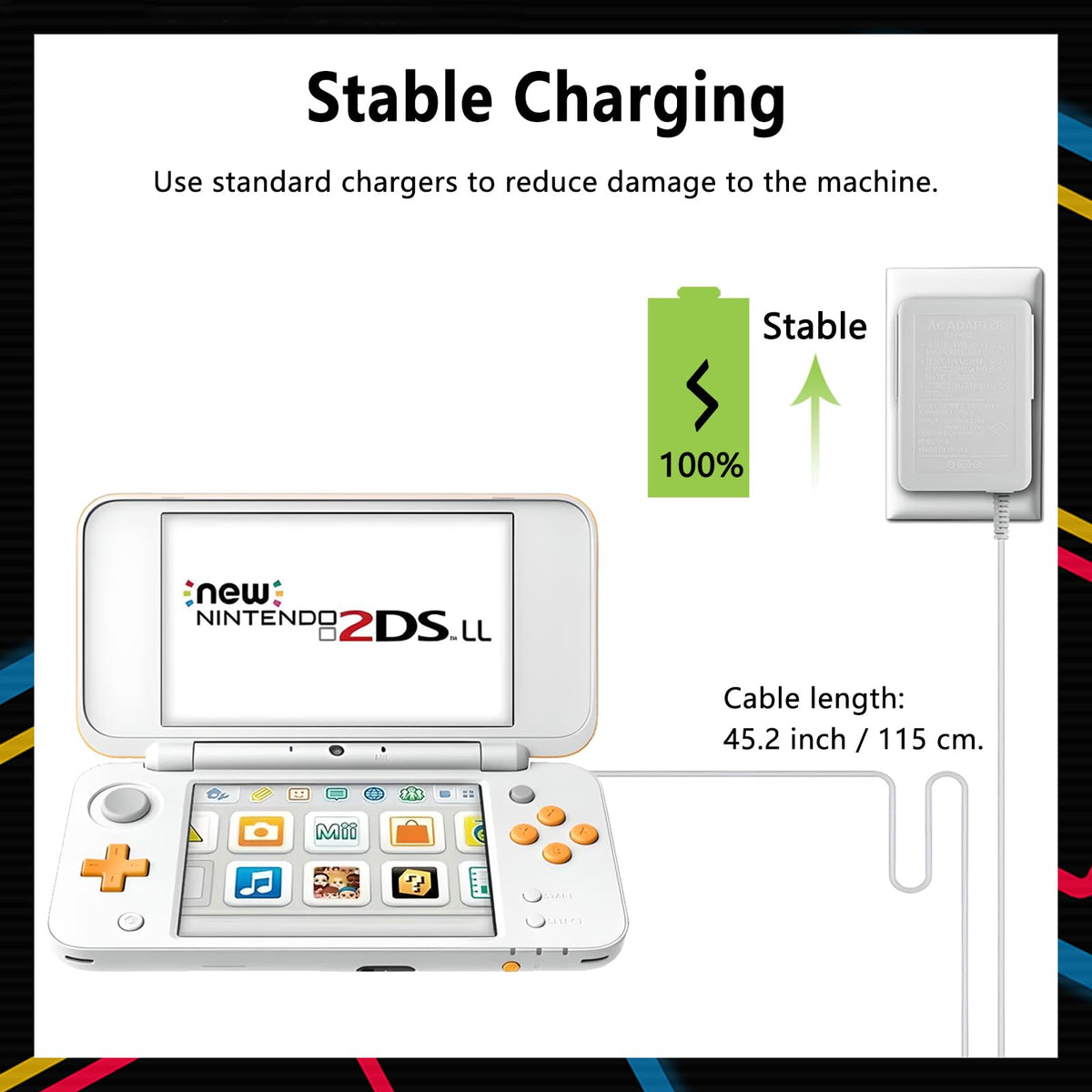 3DS Charger, DTOL 3DS Charger Compatible with Nintendo 3DS/ DSi/DSi XL/ 2DS/ 2DS XL/New 3DS 100-240V Wall Plug Adapter 2 Pack