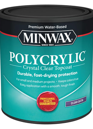 Minwax 63333 Clear Polycrylic Water-Based Protective Finish Satin, Quart, 1 Quarts (Pack of 1)