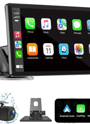 Wireless Carplay Screen for Car 7" HD Portable Car Stereo Touchscreen with Apple CarPlay and Android Auto with Mirror Link/Backup Camera/Bluetooth/GPS Navigation/AUX for All Vehicles