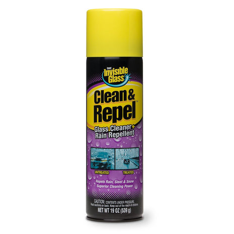 Invisible Glass 91184 Clean & Repel – Aerosol Glass Cleaner and Rain Repellent, Cleans Exterior Windshields, Repels Rain, Sleet, Snow, Improves Wet Weather Driving Visibility – 19 oz