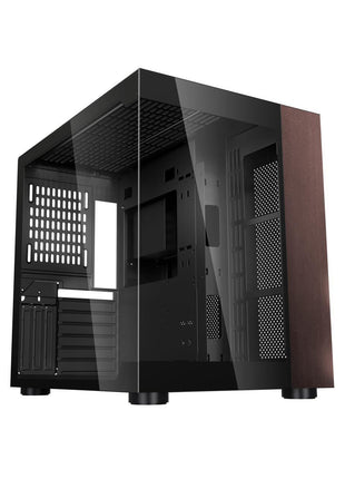 DIYPC DIY-CUBE10-Wood Black USB3.0 /Type C ATX Mid Tower Gaming Computer Case w/Tempered Glass Panel w/Walnut Wood
