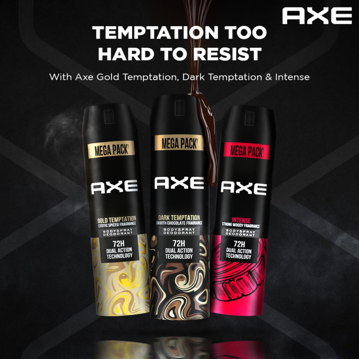 Axe Intense Long Lasting Deodorant Bodyspray For Men 215 ml & Axe Dark Temptation Long Lasting Deodorant Bodyspray For Men 215 ml & Axe Gold Temptation Long Lasting Deodorant Bodyspray For Men 215 ml