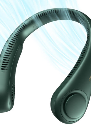 JISULIFE Portable Neck Fan, Hands Free Bladeless Fan, 5 Speeds, 4000 mAh | Battery Operated Wearable Personal Fan, Twistable, Rechargeable Travel Essentials, Gifts for Women Men-Dark Green