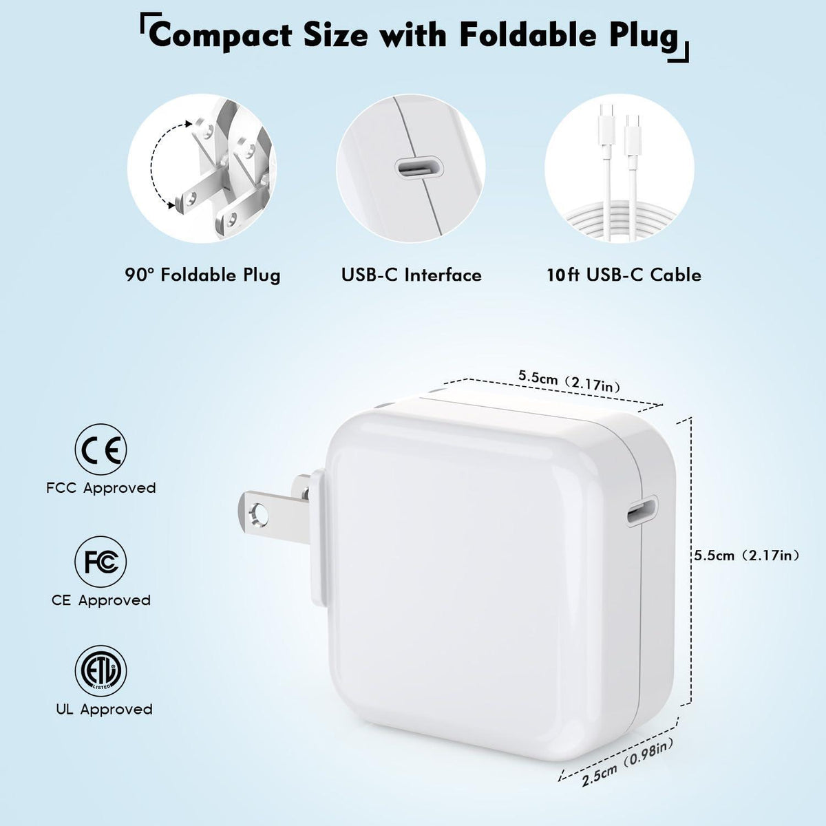 Mac Book Pro Charger - USB C Charger Fast Charger Power Adapter for USB C Port MacBook Pro/MacBook Air 16 15 14 13 inch, New iPad Pro and All USB C Device, Included 10FT Long USB C to C Charger Cable