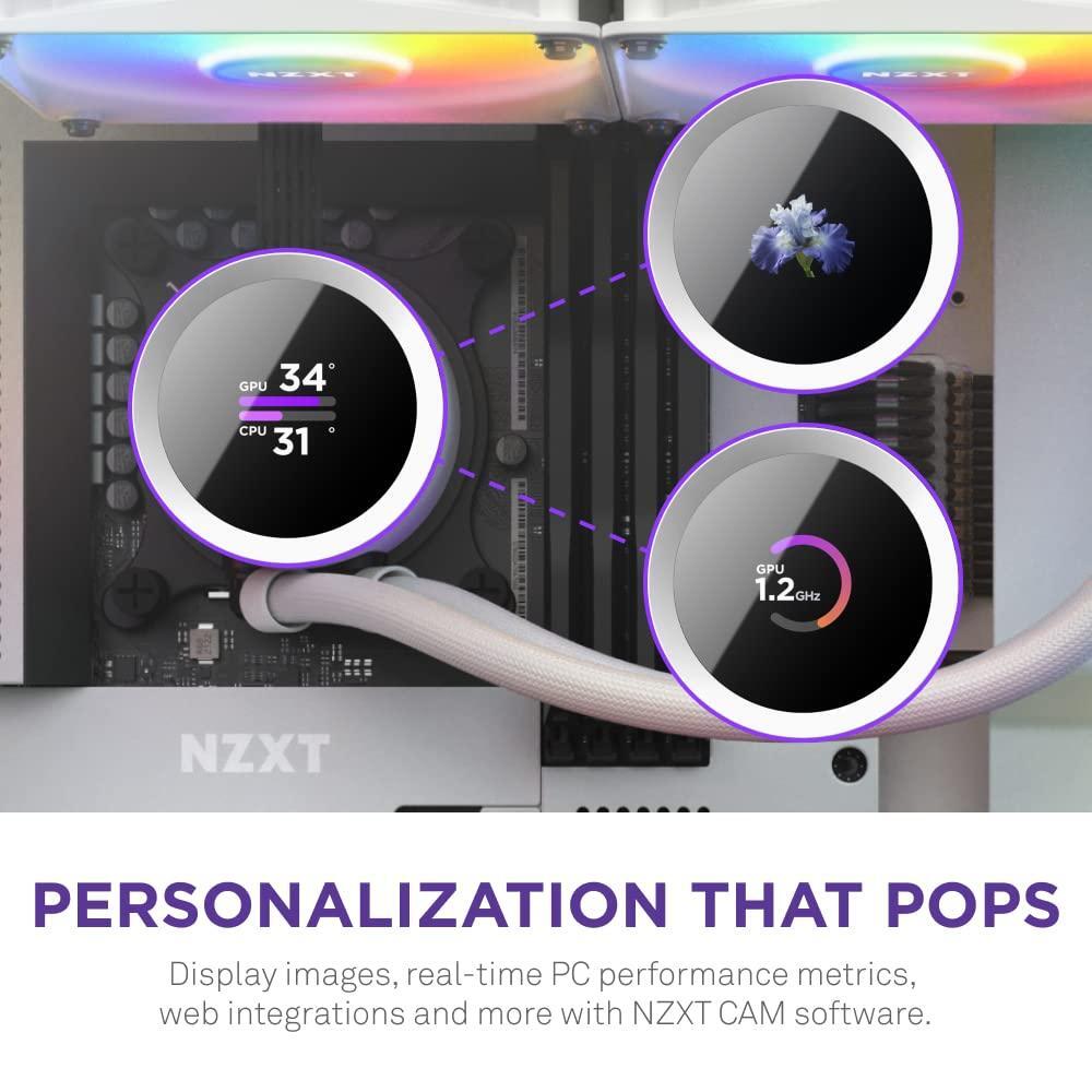 NZXT Kraken 240 RGB - 240mm AIO CPU Liquid Cooler - Customizable 1.54"" Square LCD Display for Images, Performance Metrics - High-Performance Pump - 2 x F120 RGB Core Fans - White