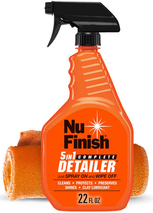 5-in-1 Complete Detailer Spray with Towel by Nu Finish, Preserves and Protects Car Detailing, Includes 1 Microfiber Towel, 22 Oz Spray