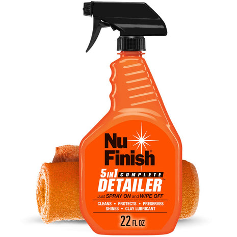 5-in-1 Complete Detailer Spray with Towel by Nu Finish, Preserves and Protects Car Detailing, Includes 1 Microfiber Towel, 22 Oz Spray