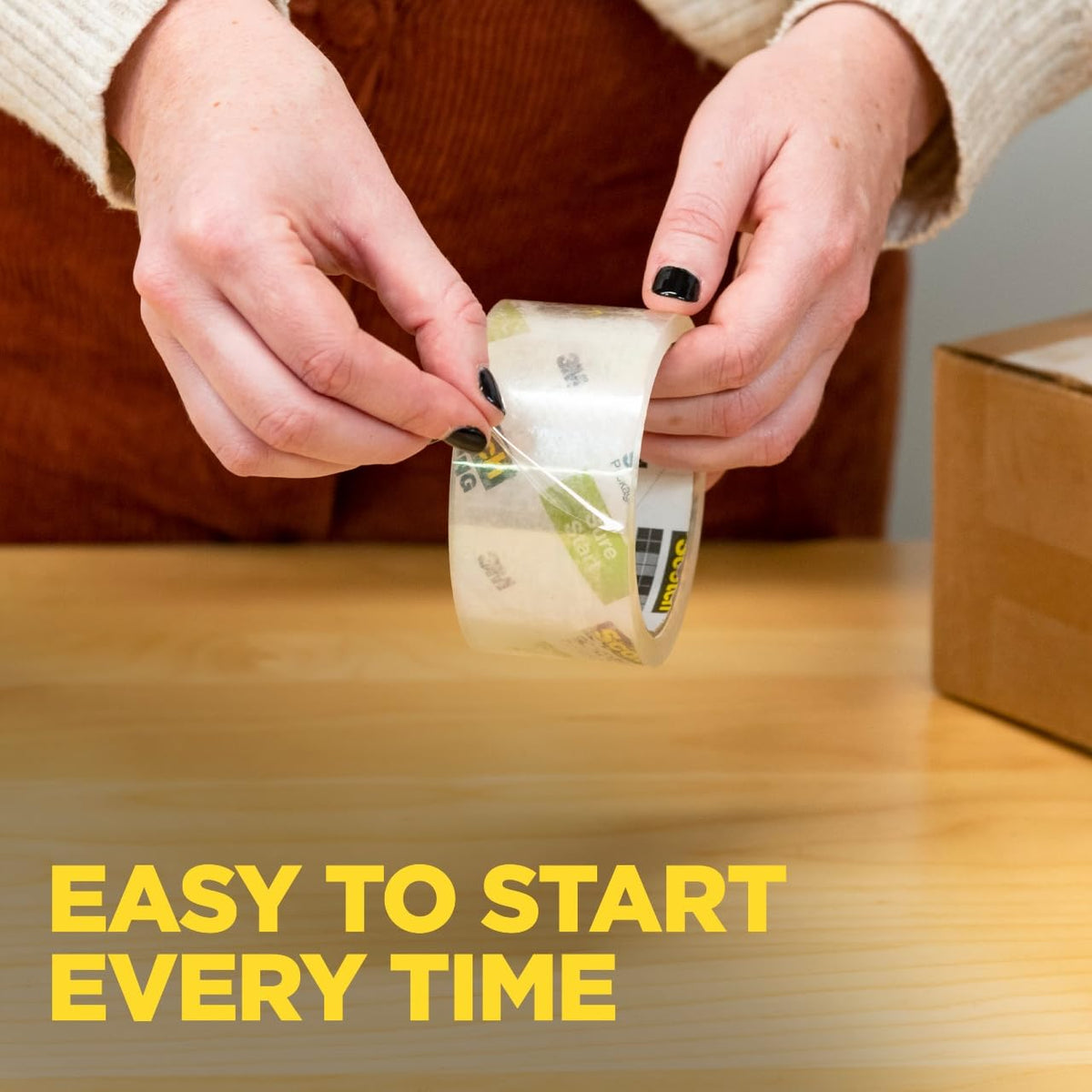 Scotch Sure Start Shipping Packaging Tape, 1.88" x 22.2 yd, Designed for Packing, Shipping and Mailing, Quiet Unwind, No Splitting or Tearing, 1.5" Core, Clear, 6 Dispensered Rolls (145-6)