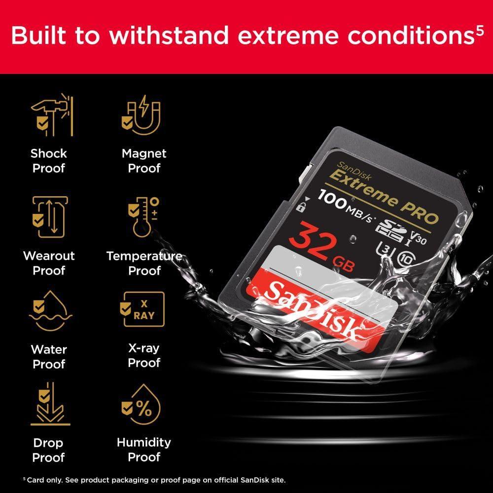 SanDisk 32GB Extreme PRO SDHC UHS-I Memory Card - C10, U3, V30, 4K UHD, SD Card - SDSDXXO-032G-GN4IN