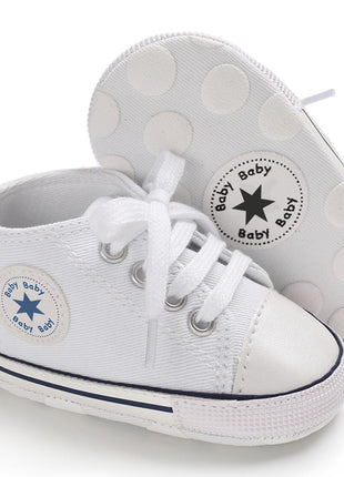 KKIIDDSS Unisex Baby Girls Boys Canvas High-top Shoes, Newborn Infant Anti-Slip Soft Sole Frist Walking Sneakers (A01/White,6-12 Months