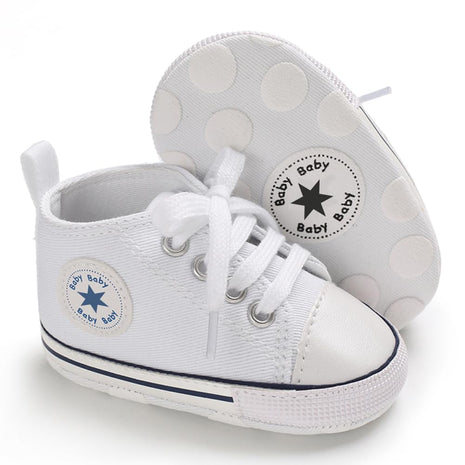 KKIIDDSS Unisex Baby Girls Boys Canvas High-top Shoes, Newborn Infant Anti-Slip Soft Sole Frist Walking Sneakers (A01/White,6-12 Months