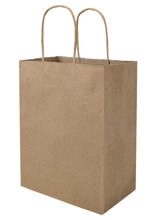 bagmad 100 Pack 8x4.75x10 Inch Plain Medium Paper Bags with Handles Bulk, Brown Kraft Craft Gift Bags, Grocery Shopping Retail Birthday Party Favors Wedding Sacks (Natural Brown, 100pcs)