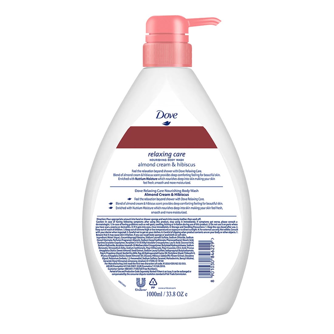 Dove Relaxing Almond Cream Body Wash with Hibiscus for Smooth Skin, Soft & Sweet Scent 1L