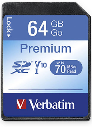 Verbatim 64GB Premium SDXC Memory Card, UHS-I V10 U1 Class 10
