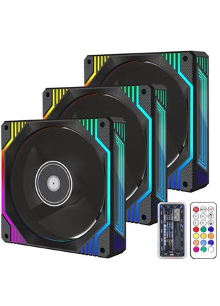 Pano-Mounts LJ12RGBC3PACK 120 mm 12V Infinity Mirror RGB 6 Pin Quiet Gaming PC Computer LED CPU Cooler Chassis Case Fan - Black - Pack of 3