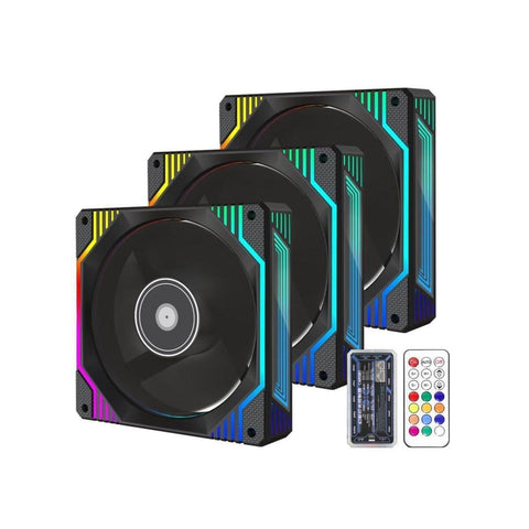 Pano-Mounts LJ12RGBC3PACK 120 mm 12V Infinity Mirror RGB 6 Pin Quiet Gaming PC Computer LED CPU Cooler Chassis Case Fan - Black - Pack of 3