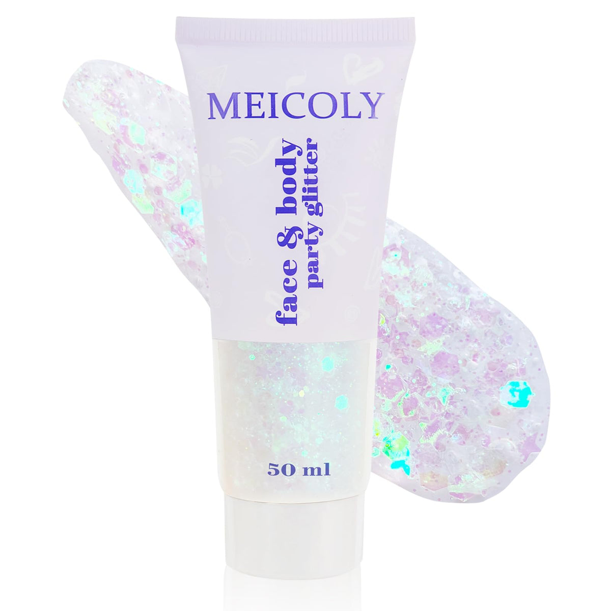 MEICOLY Clear White Body Glitter,Singer Concerts Music Festival Rave Accessories,Mermaid Face Glitter Gel,Sequins Glitter Face Paint,Chunky Hair Sparkling Halloween Glitter Gel for Women,50ml