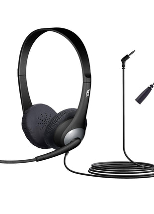 Cyber Acoustics Stereo Headset (AC-204), 3.5mm Stereo & Y-Adapter, Home, K12 School Classroom and Education