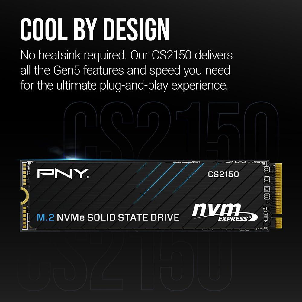 PNY CS2150 2TB Gen5 PCIe NVMe M.2 2280 3D NAND SSD – Up to 10,300/8,600 MBs - PC/Laptop Upgrade, Gaming, Photography, Video Editing, Direct Storage Enabled-Internal Solid-State Drive M280CS2150-2TB-TB