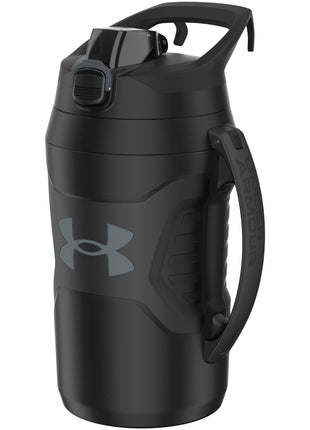 Under Armour Half Gallon Water Bottle Insulated, 64oz Insulated Water Bottle with Handle, Fence Hook, Leak Resistant, for Baseball, Football & More - Black/Black