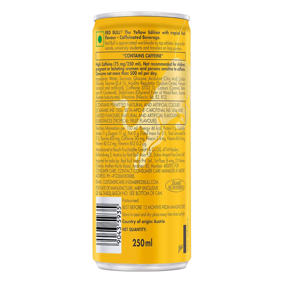 Red Bull Yellow Edition-Tropical Fruit Flavor (250 Ml)-Pack Of 24