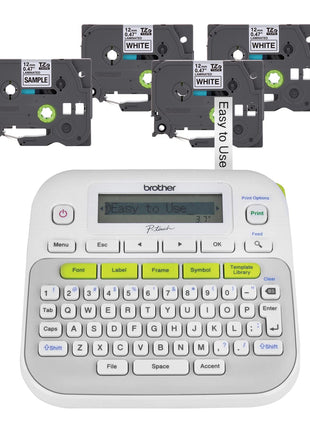 Brother P-Touch, PTD210, Easy-to-Use Label Maker Bundle (4 Label Tapes Included), White, Small