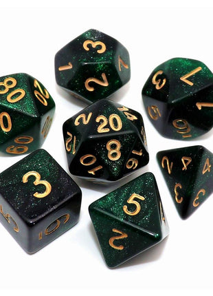 Polyhedral DND Dice Set Glitter Dice for Dungeon and Dragons D&D RPG Role Playing Games Green Mix Black Nebula Dice
