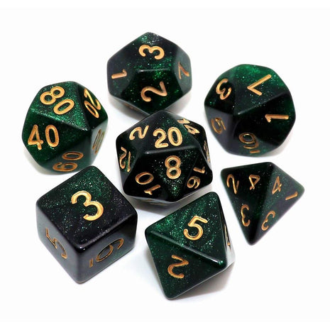 Polyhedral DND Dice Set Glitter Dice for Dungeon and Dragons D&D RPG Role Playing Games Green Mix Black Nebula Dice
