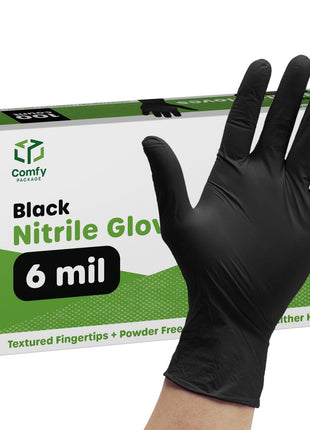 GUSTO Black Nitrile Gloves - Disposable Heavy Duty 6 Mil