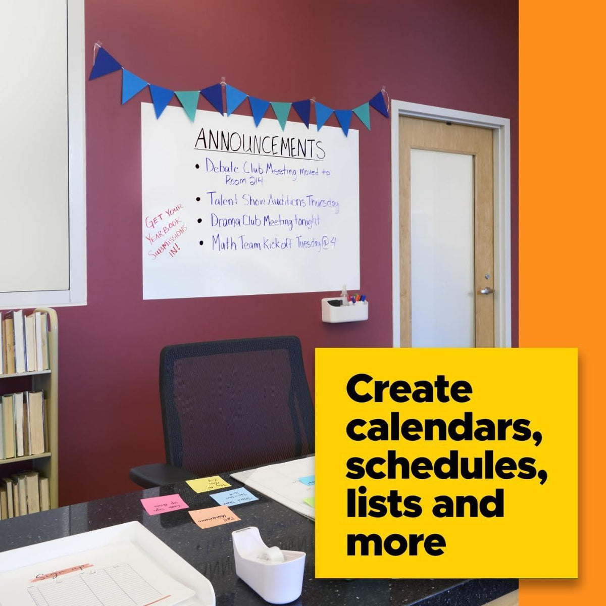 Post-it Dry Erase Whiteboard Film Surface for Walls, Doors, Tables, Chalkboards, Whiteboards, and More, Removable, Stain-Proof, Easy Installation, 6 ft x 4 ft Roll (DEF6X4)