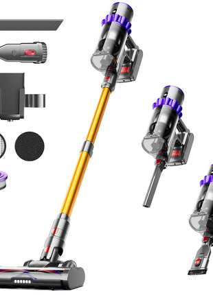 Cordless Vacuum Cleaner,600W 50KPA 65Mins Self-Standing Vacuum Cleaners for Home, Stick Vacuum Cordless with Wall Mount Charging, LED Display, Upgraded Roller Brush for Carpet,Pet Hair,Hardwood Floor