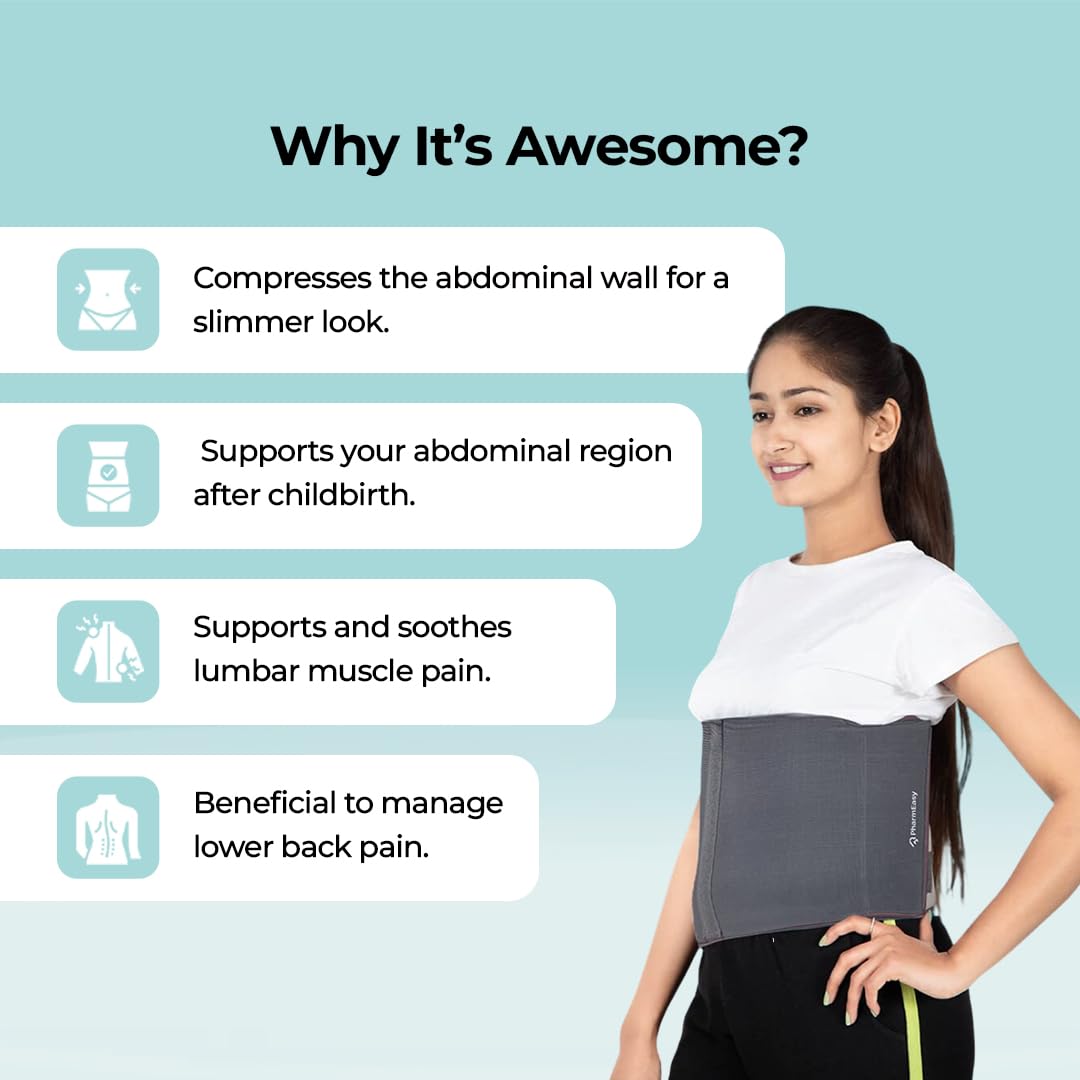 PharmEasy Postpartum Abdominal Binder Belt for Women & Men - Maternity Waist Support After Delivery, Post C-Section Surgery, Slimming & Weight Reduction - Ideal for Belly, Tummy, Stomach - Free Size