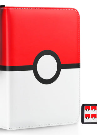 Card Binder 4 Pocket, Trading Card Holder Fits 400 Cards With 50 Removable Sleeves, Portable Collection Card Ablum, Game Card Case book With Zipper for Gift, Red