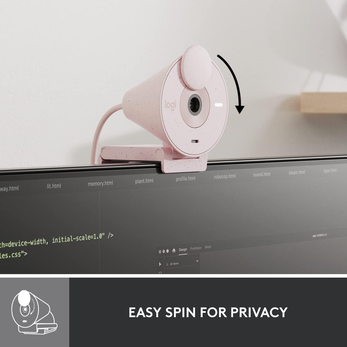 Logitech Brio 300 Full HD Webcam with Privacy Shutter, Noise Reduction Microphone, USB-C, certified for Zoom, Microsoft Teams, Google Meet, Auto Light Correction - Rose